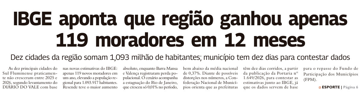 Recorte da página 1 da edição 11.113