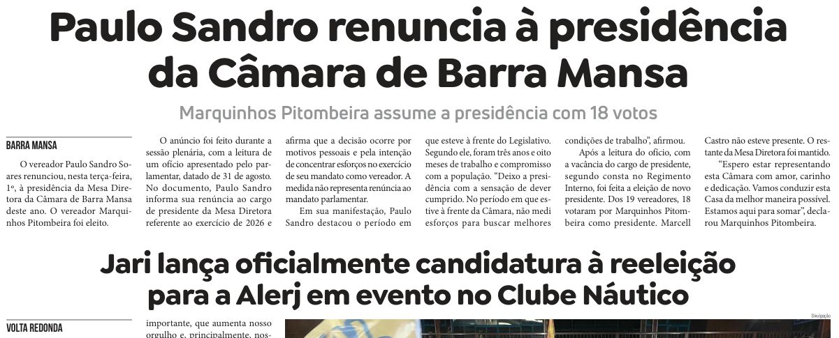 Recorte da página 3 da edição 18.026